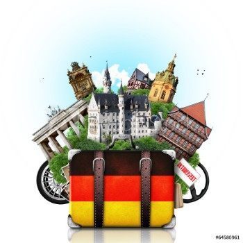 Picture of Germany german landmarks travel and retro suitcase